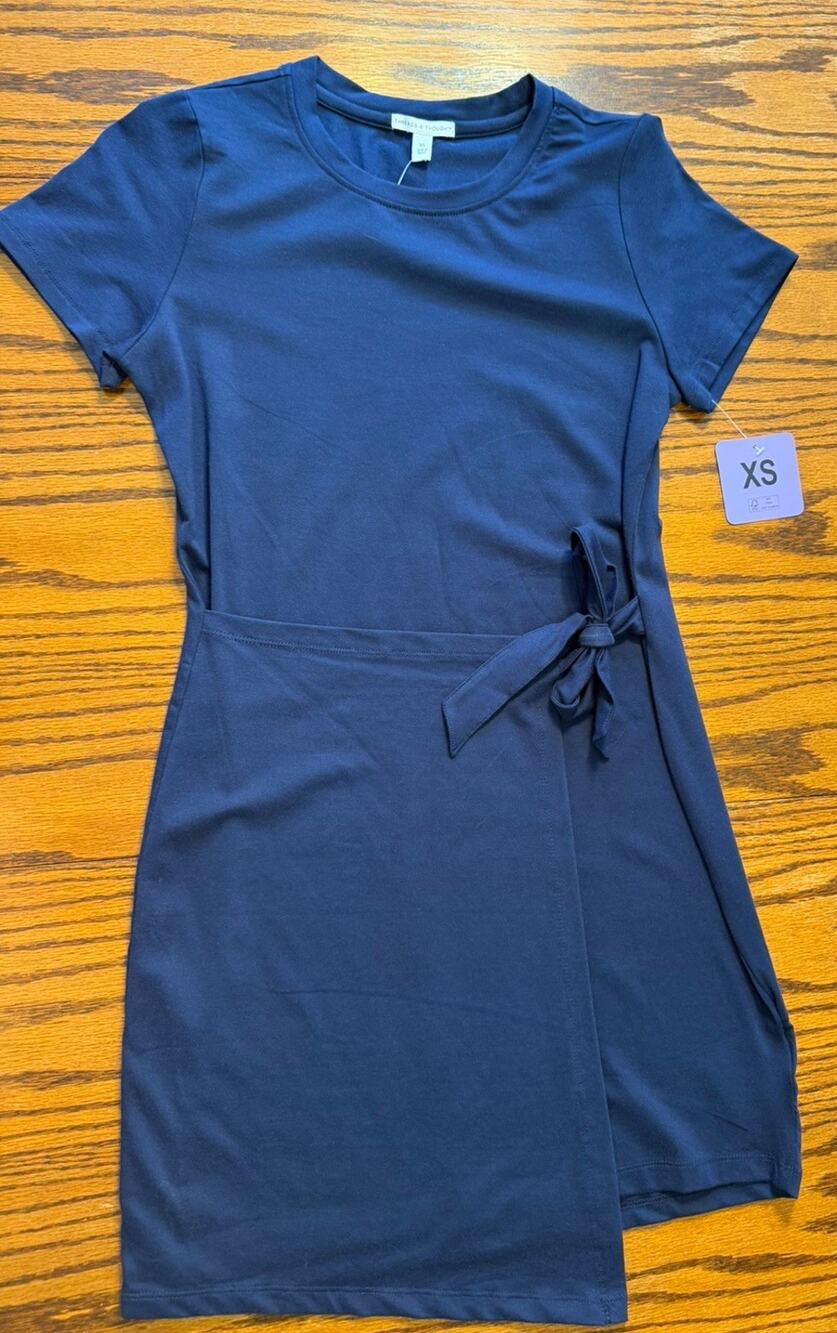 Threads 4 Thought Women’s NAVY Wrap Dress Short Sleeve, Size XS ,NWT